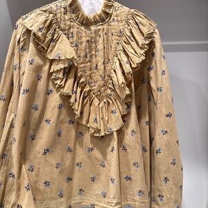 Roseanna Floral Print Top, Mustard and Blue, Size 38.